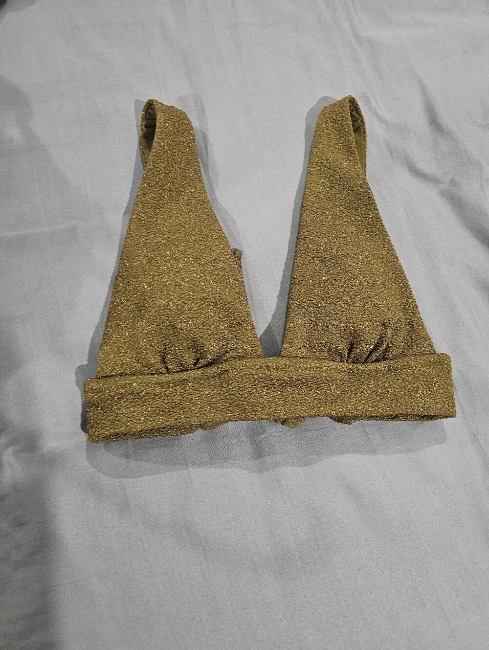 NWT aerie Shine Tie Longline Triangle Bikini Top Gold Heirloom XS
